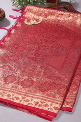 Cherry Colour Silk Zari Woven Saree