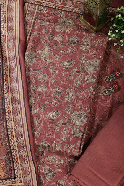 Light Maroon Floral Printed Spun Unstitched Suit Material
