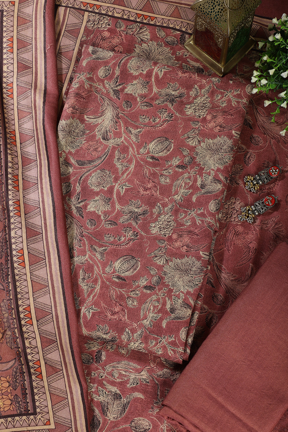 Light Maroon Floral Printed Spun Unstitched Suit Material