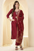 Maroon Color Silk Neck Embroidered Suit Set
