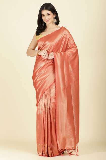 Dark Peach Colour Soft Silk Leheria Zari Woven Saree