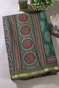 Green Cotton Silk Block Printed Saree