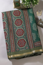 Green Cotton Silk Block Printed Saree