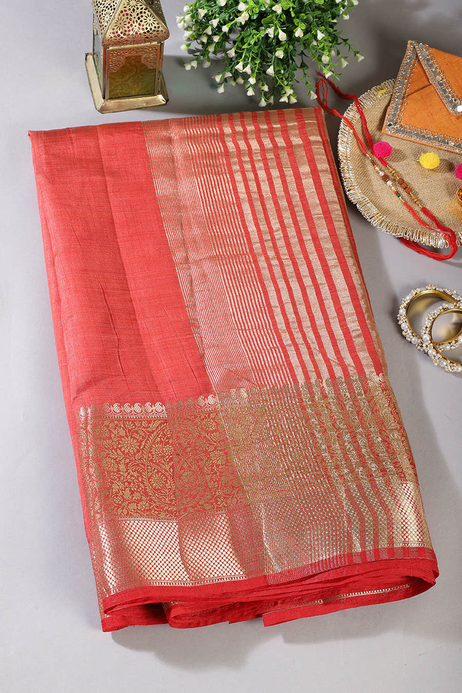 Red Cotton Silk Woven Saree