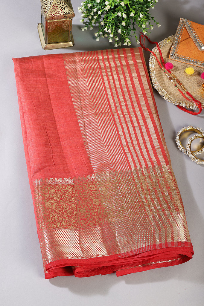 Red Cotton Silk Woven Saree