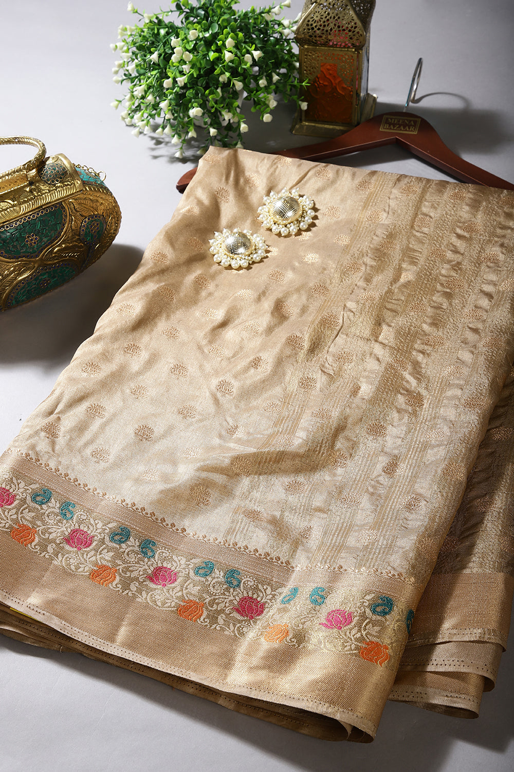 Beige Color Silk Resham & Zari Woven Saree