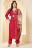Fushia Pink Color Silk Suit Set With Neck Embroidered & Floral Printed Dupatta
