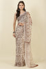 White & Brown Georgette Floral Printed Saree