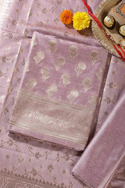 Mauve Silk Zari Woven Unstitched Suit Material