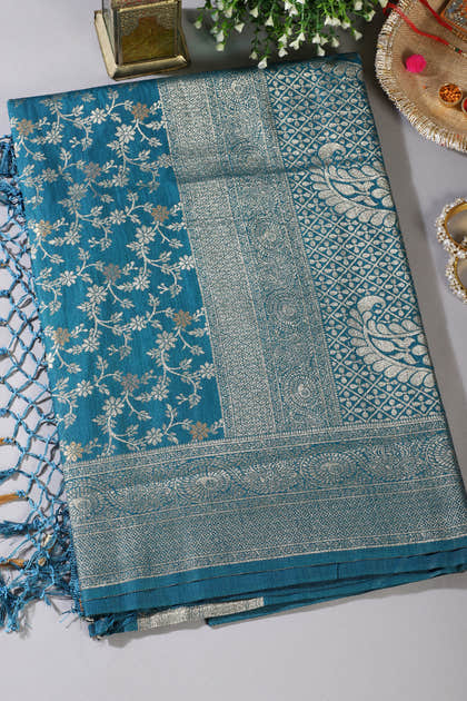 Blue Floral Zaal Woven Silk Banarasi Saree