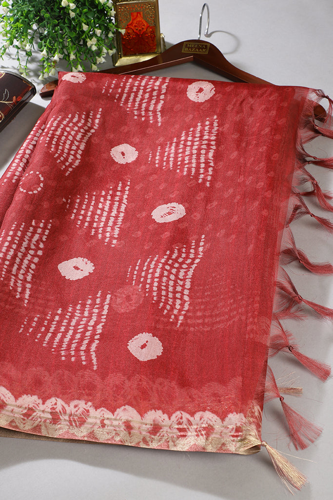 Maroon Organza Silk Printed Saree