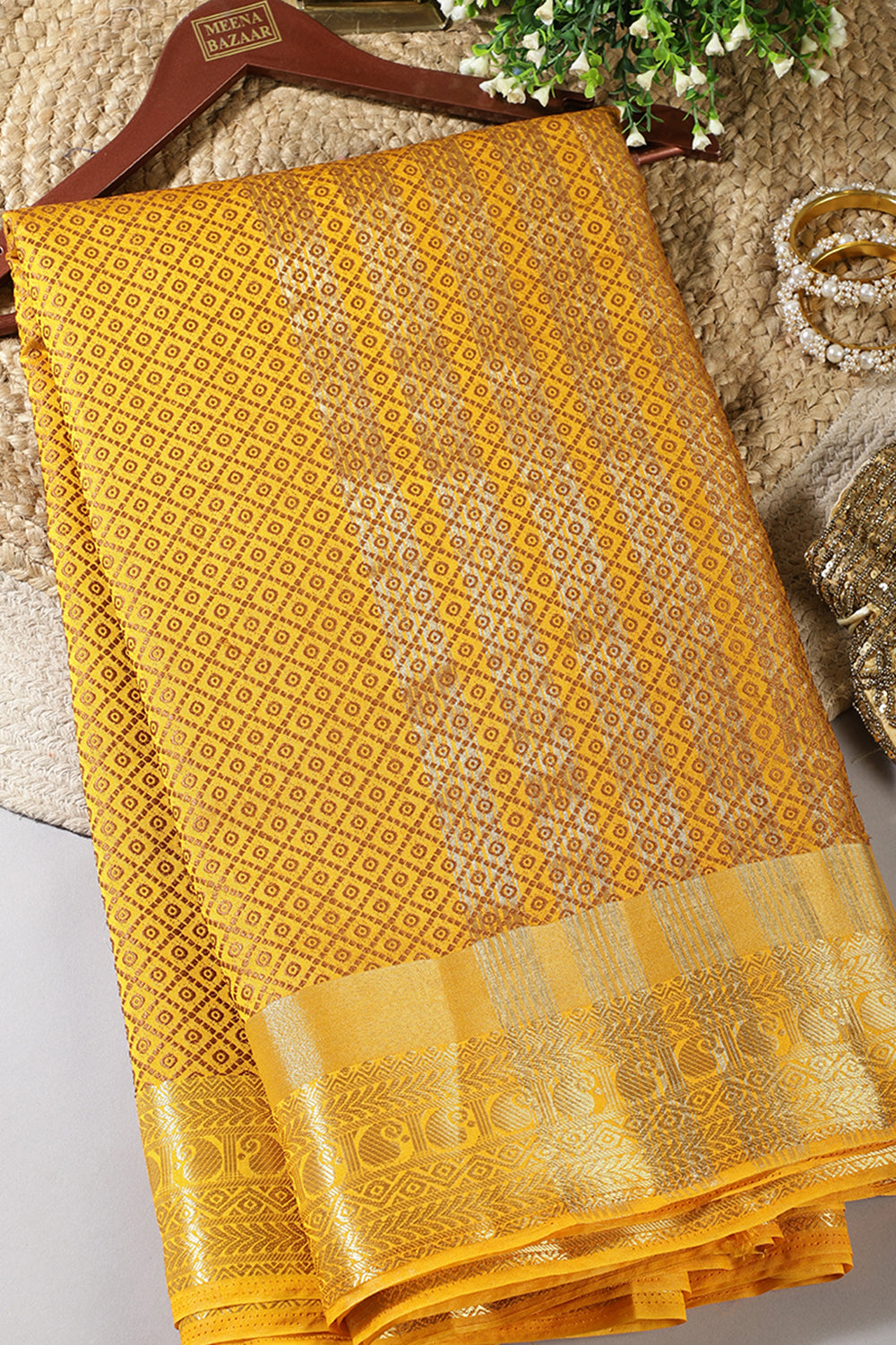 Yellow Color Zari & Resham Weaving Silk Saree
