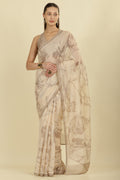Beige Floral Zari Taar Embroidered Kota Cotton Saree
