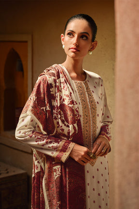 Cream Color Pashmina Printed Unstitched Suit Material