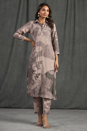 Grey Color Muslin Printed Kurta Set