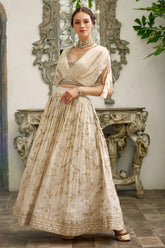 Cream & Beige Color Organza Embroidery Lehenga Choli