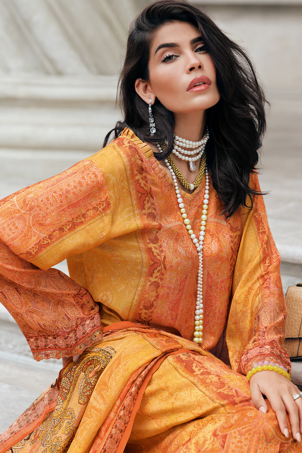 Mustard Colour Printed Muslin Unstitched Suit Material