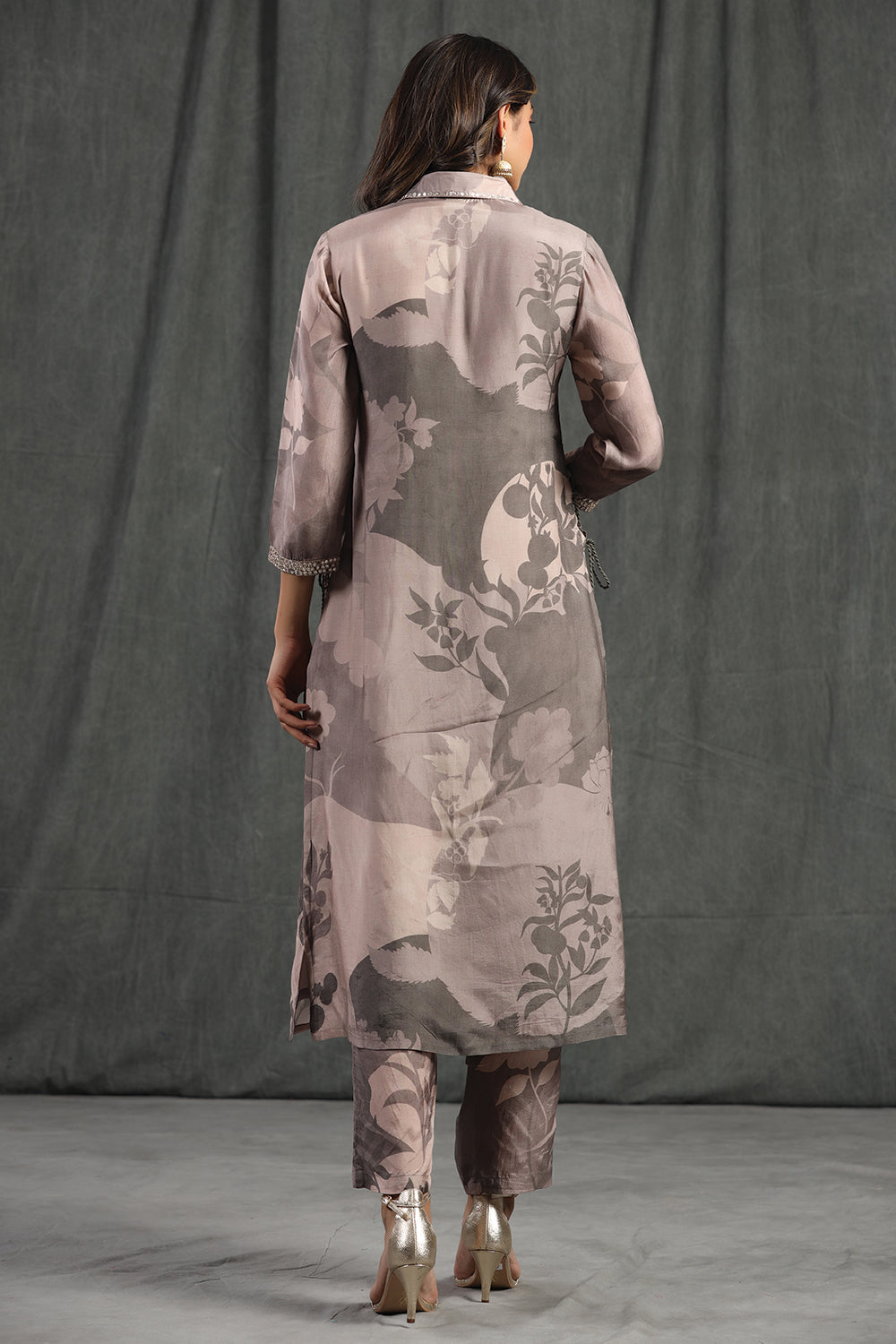 Grey Color Muslin Printed Kurta Set
