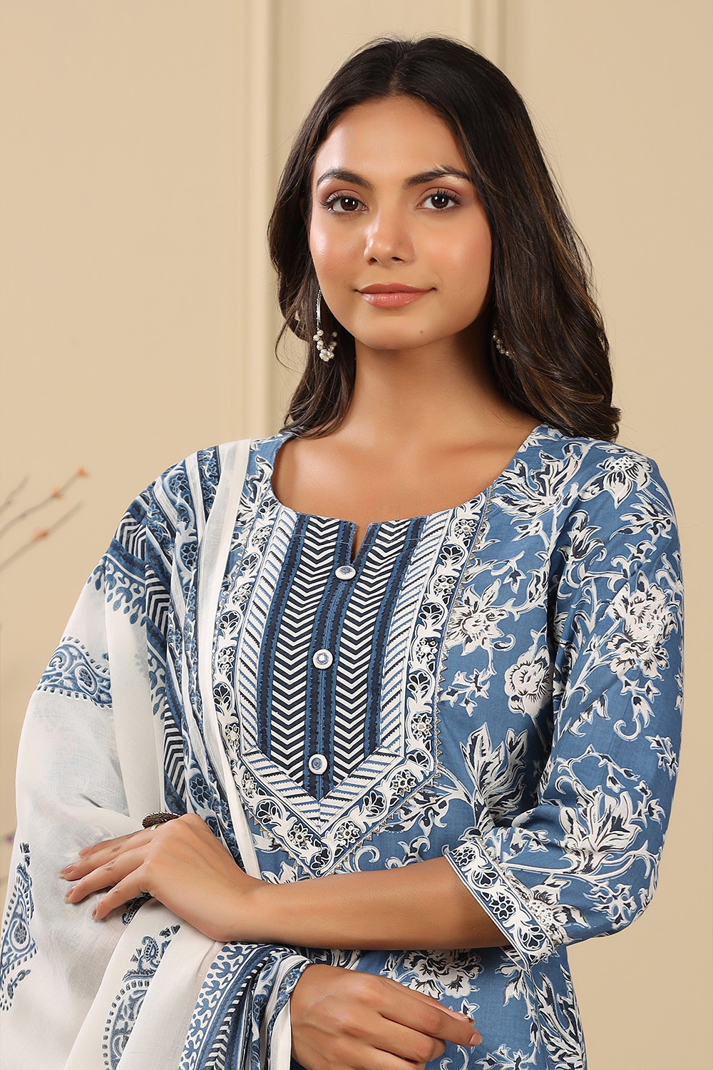 Blue Colour Cotton Printed Suit