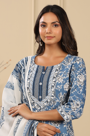 Blue Colour Cotton Printed Suit