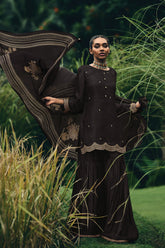Black Color Embroidered Silk Unstitched Suit Material