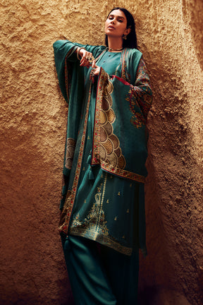 Teal Colour Silk Woven Unstitched Suit Material