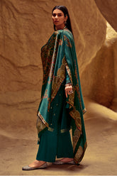 Teal Colour Silk Woven Unstitched Suit Material