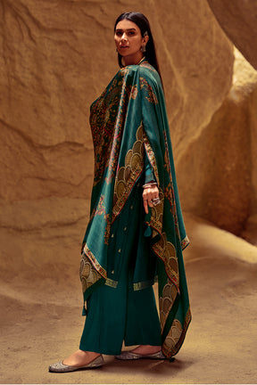 Teal Colour Silk Woven Unstitched Suit Material