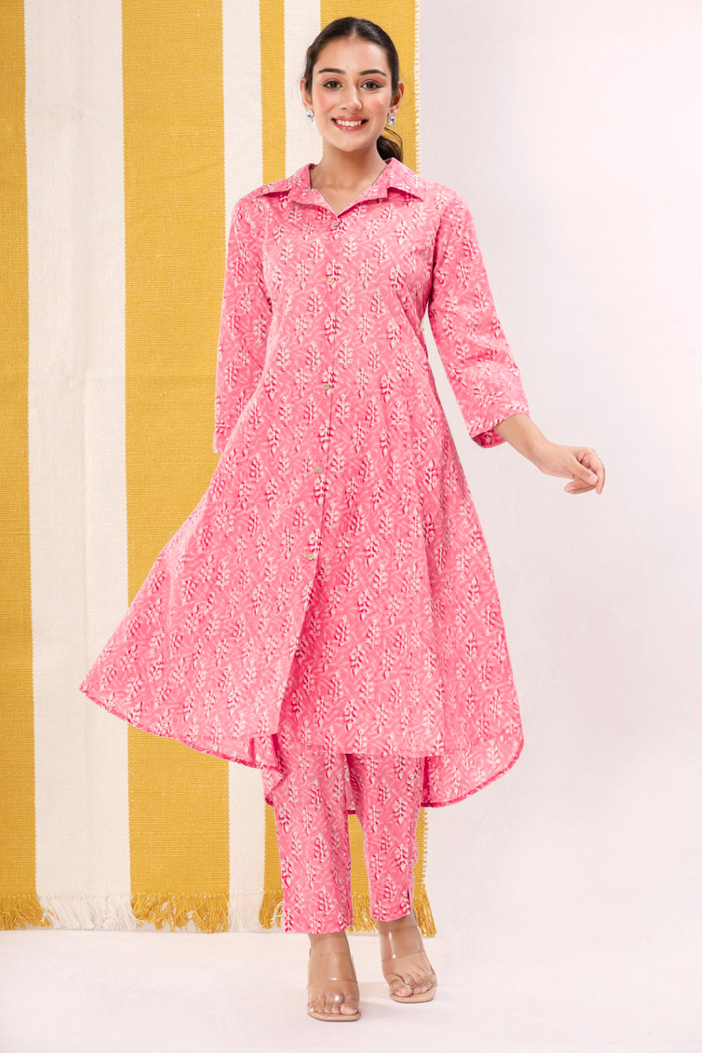 Pink Color Cotton Printed Co-Ord Set
