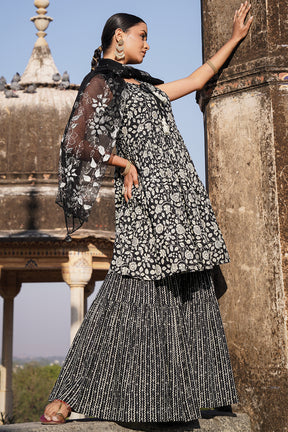 Black Color Cotton Printed Peplum Sharara Suit