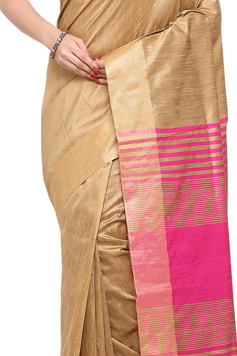 Beige & Pink Colour Silk  Woven Saree