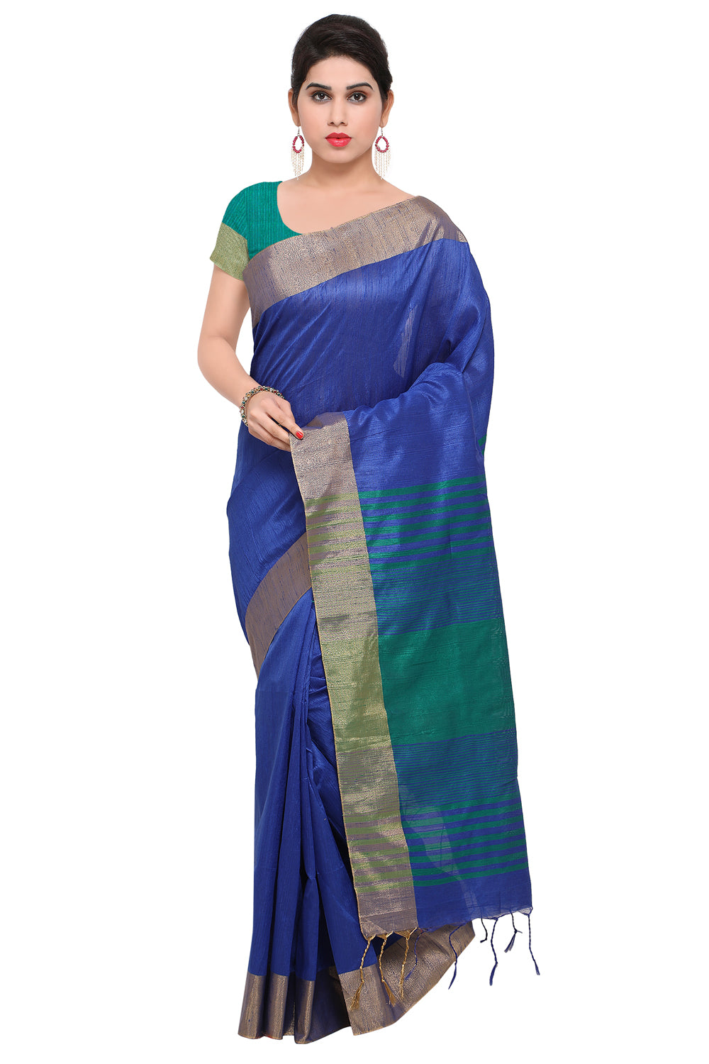 Blue & Green Colour Silk  Woven Saree