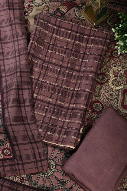 Wine Printed Spun Unstitched Suit Fabric