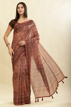 Brown Cotton Silk Printed Saree
