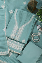 Sea Green Muslin Resham Embroidered Unstitched Suit Material