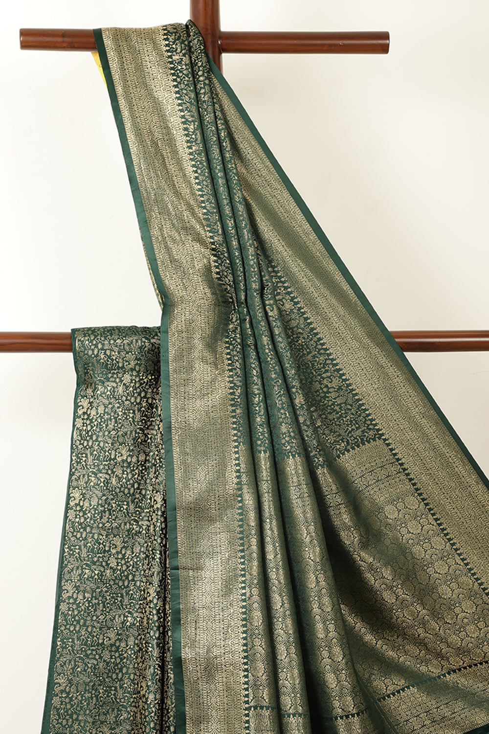 Bottle Green Zari Woven Soft Silk Saree