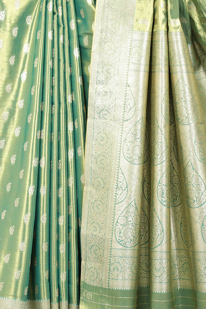 Teal & Gold Dual Toned Silk Woven Saree