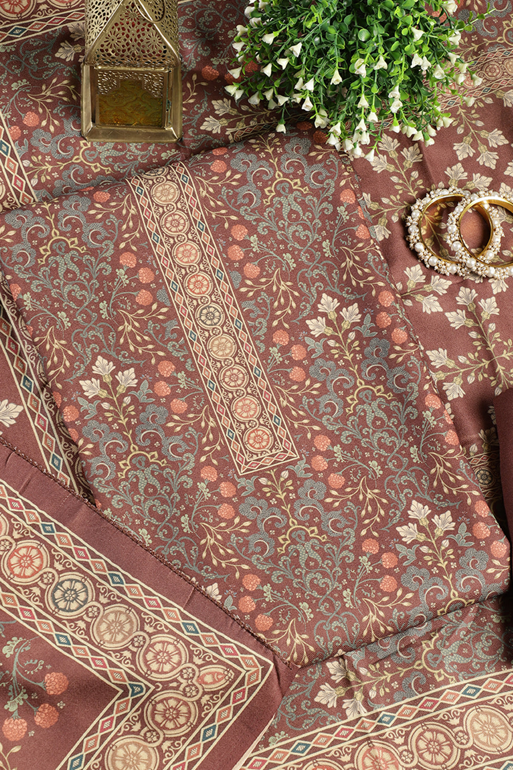 WIne Digital Printed Pashmina Unstitched Suit Fabric