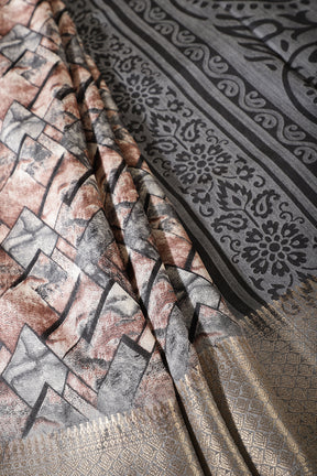 Grey Colour Cotton Silk Abstract Printed Saree