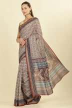 Brown Ajrakh Block Printed Cotton Saree