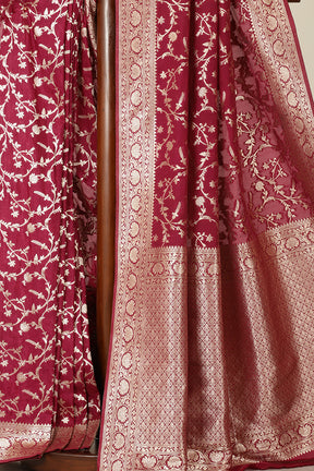 Wine Banarasi Silk Zari Woven Saree