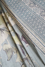 Sea Green Floral Printed Tussar Silk Saree
