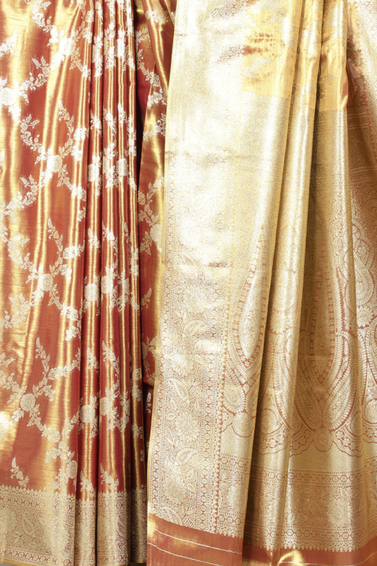 Maroon & Gold Dual Toned Silk Woven Banarsi Saree