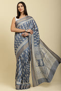 Blue Color Cotton Silk Boota Printed And Zari Woven Saree