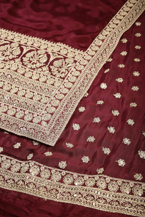 Dark Scarlet Color Crepe Zari Embroidered Saree