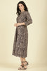 Black Cotton Kalamkari Printed Peonies Dress