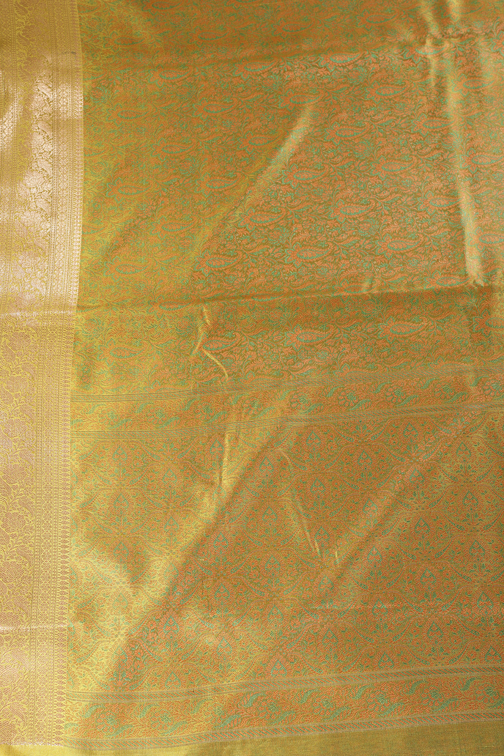 Olive Green Silk Floral and Paisley Resham & Zari Woven Saree