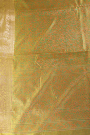 Olive Green Silk Floral and Paisley Resham & Zari Woven Saree