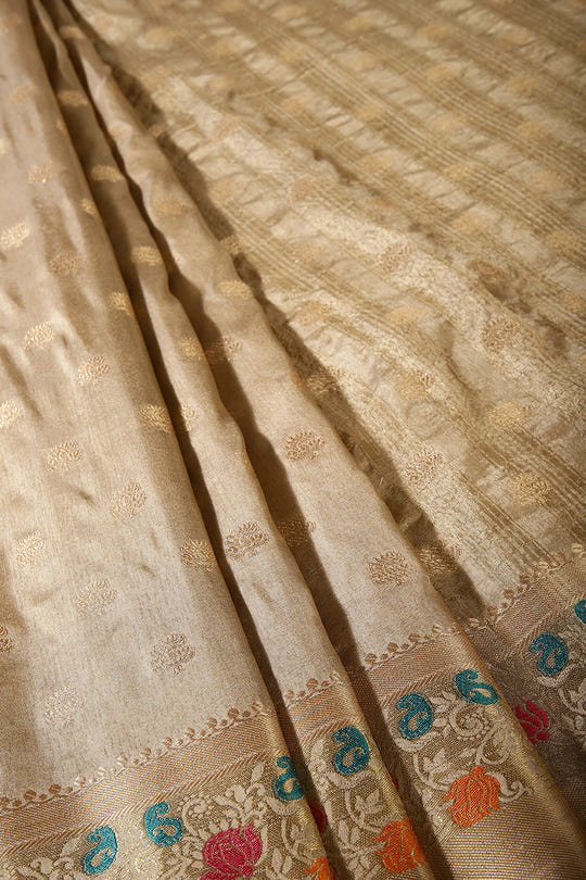Beige Color Silk Resham & Zari Woven Saree