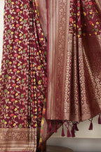 Wine Silk Resham & Zari Woven Saree